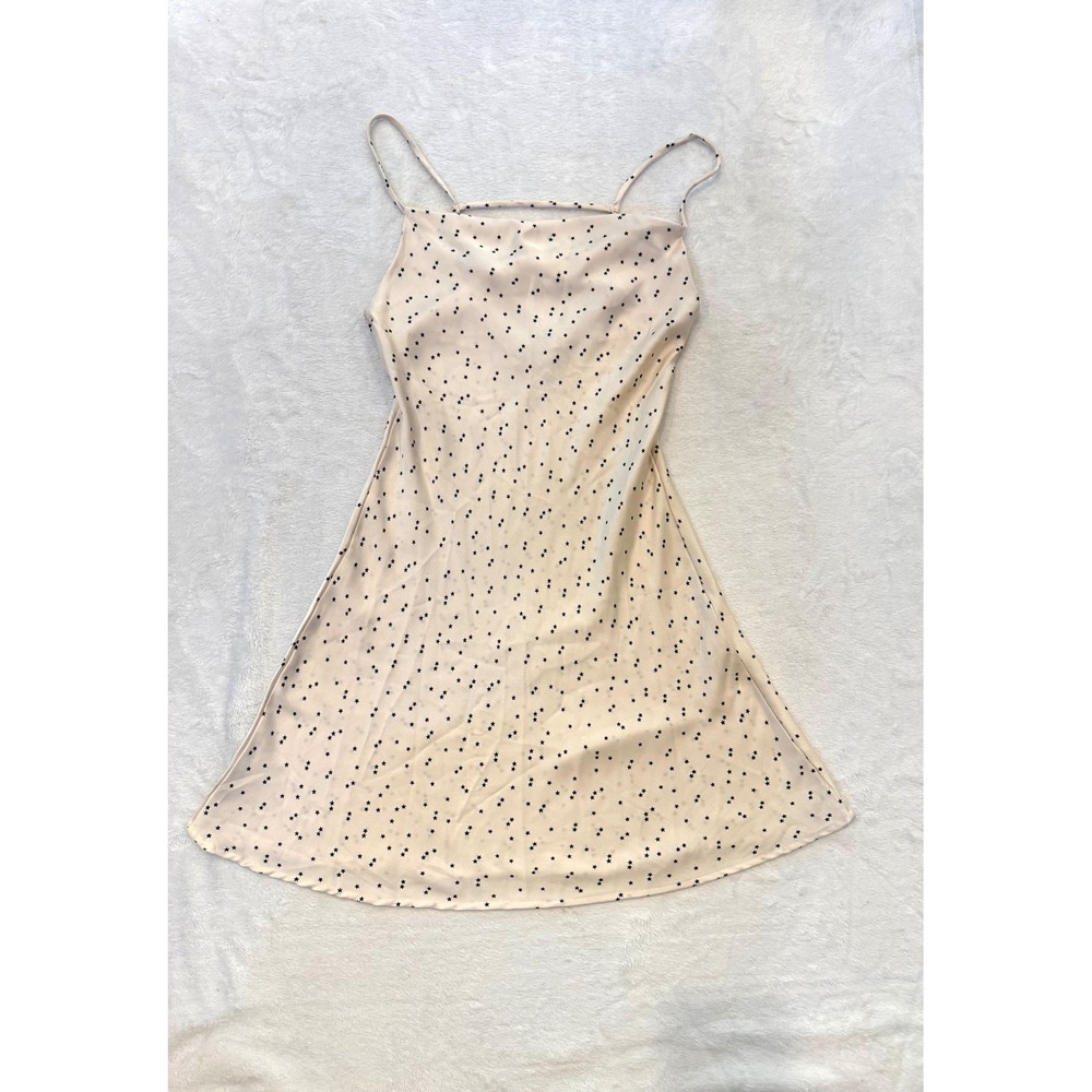 Audrey 3+1 Star Print Cowl Neck Slip Dress Cream Black Mini D6584B‎ Small